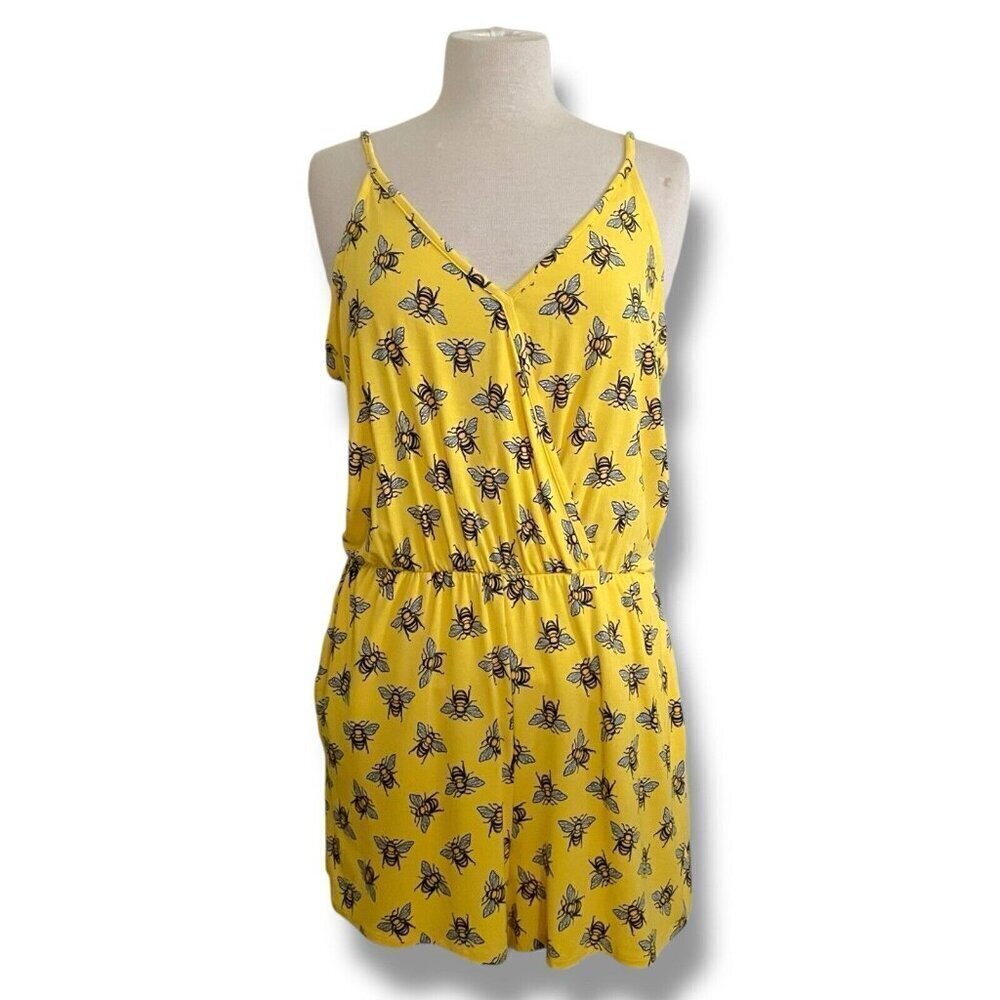 MeUndies Womens Romper Sz Large Yellow Queen Bee Print Loungewear PJs Pajamas